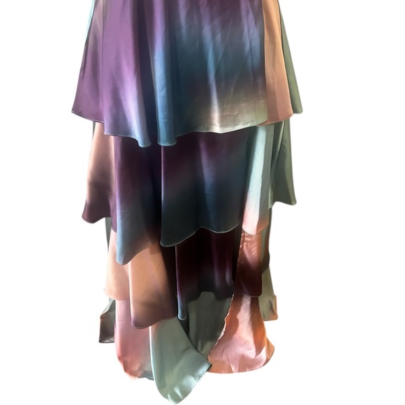 Hutch Amora ombré tiered Satin maxi gown Halter Wrap Dress bohemian maximalist S - Picture 4 of 7